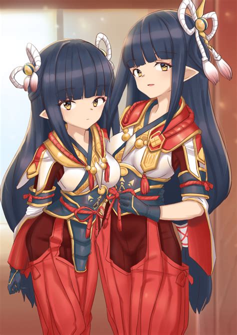 Safebooru 2girls Black Hair Hinoa Japanese Clothes Kimono Long Hair