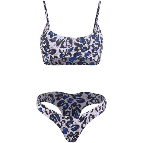 Women Sexy Bikini Blue Leopard Print Swimsuit High Quality 2 Pieces