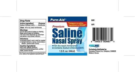 Saline Nasal (Kareway Product, Inc.) SODIUM CHLORIDE 6.5mg in 1mL spray