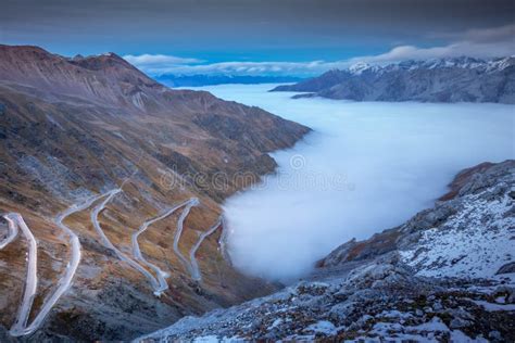 Stelvio Pass, Mountain Road Dramatic Landscape at Dawn Above Mist ...