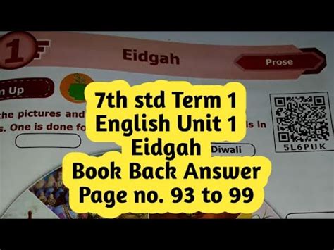 Class Term English Unit Eidgah Book Back Exercise Answer Page No