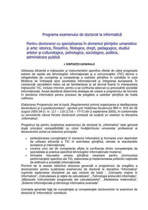 Pdf Programa Examenului De Doctorat La Informatic Pentru