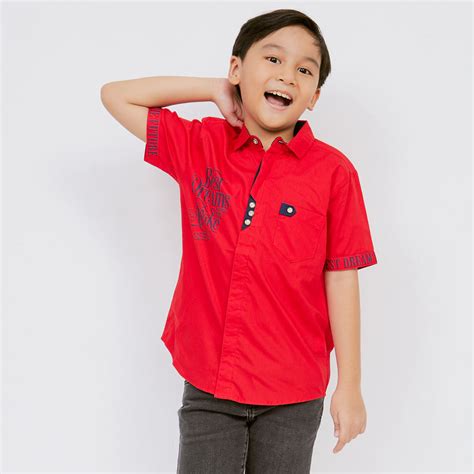 M231 Kemeja Anak Laki Laki Basic Combination Warna Merah 0778