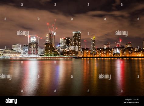 Canary Wharf skyline at night, London UK Stock Photo - Alamy