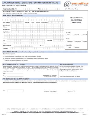 Fillable Online APPLICATION FORM SIGNATURE ENCRYPTION CERTIFICATE FOR