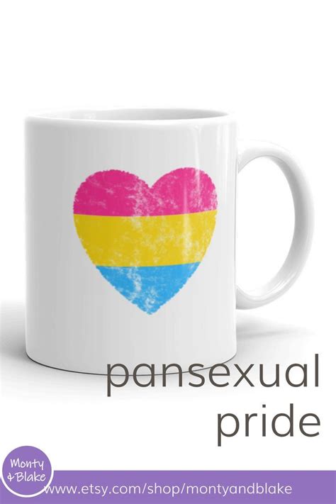 White Coffee Mug With Grunge Style Love Heart Design In Pansexual Pride