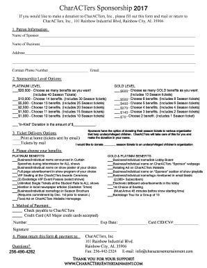 Fillable Online Characters Sponsorship Forms Fax Email Print