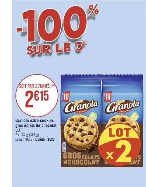 Promo Granola Extra Cookies Gros éclats De Chocolat Lu chez Géant