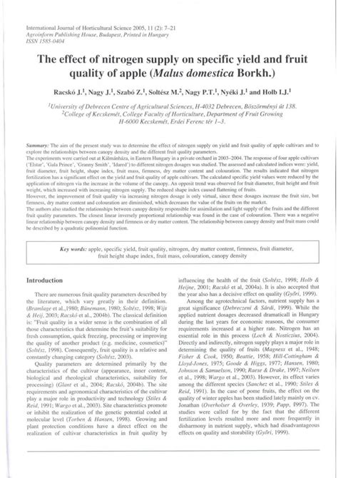 Pdf The Effect Of Nitrogen Supply On Specific Yield And Fruit Quality