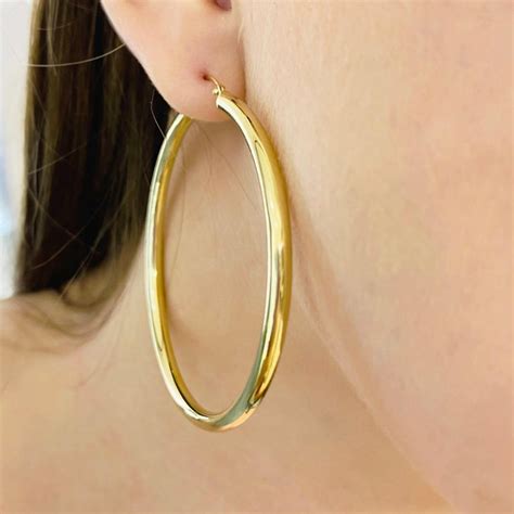 Gold Hoop Earrings Yellow Gold 14 Karat 14 Karat Large Hoops For