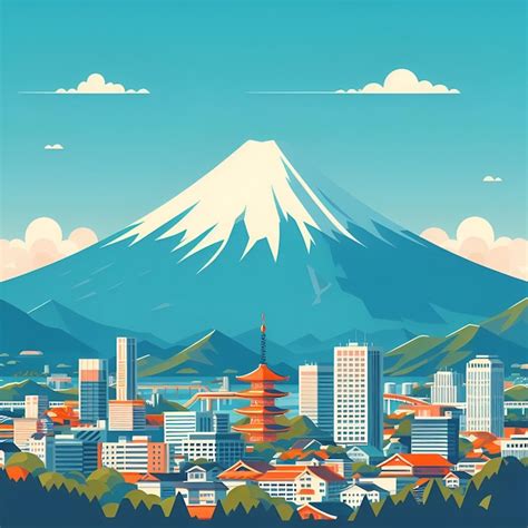 Premium AI Image | Mount Fuji flat vector skyline