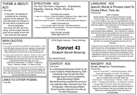 Sonnet 43 Elizabeth Barrett Browning Summary Sheet