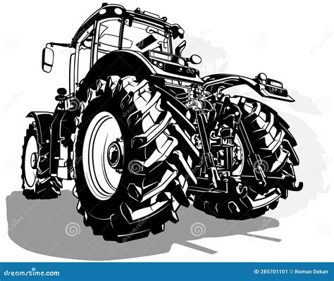 Drawing Of Agricultural Tractor From Rear View Stock Vector