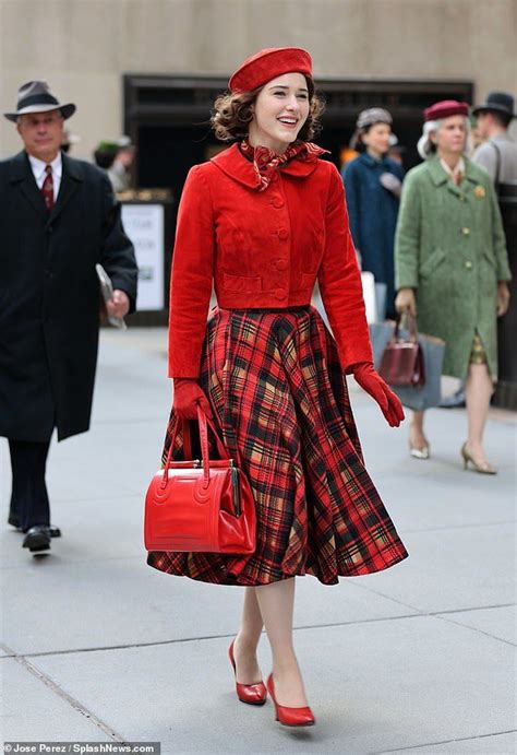 Rachel Brosnahan In A Blue Dress While Filming Marvelous Mrs Maisel Artofit