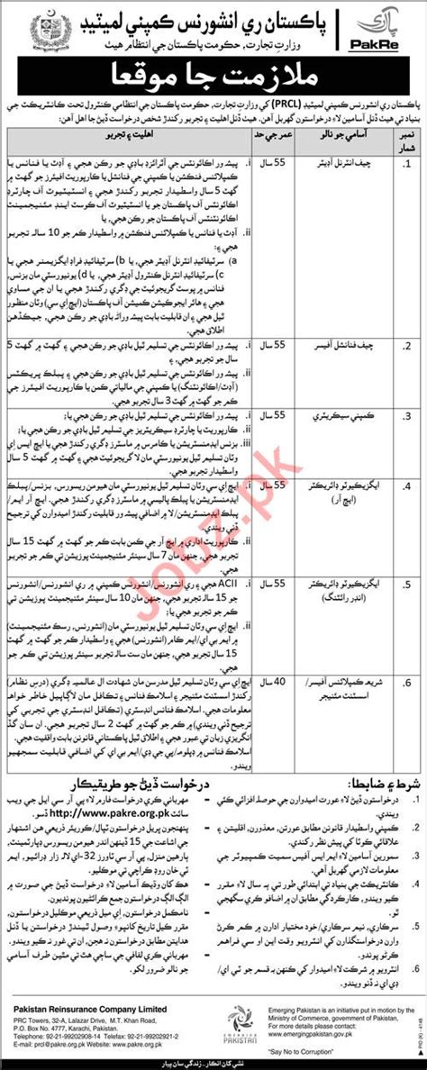 Pakistan Reinsurance Company Limited PRCL In Karachi 2024 Job