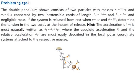 Solved The Double Pendulum Shown Consists Of Two Particles Chegg