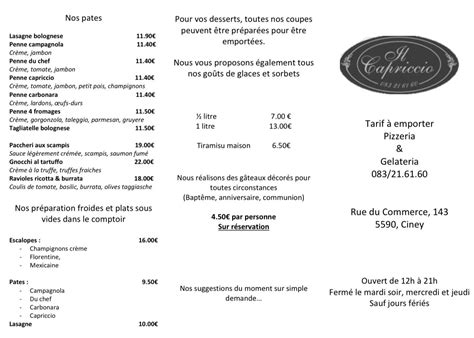 Menu Au Il Capriccio Ciney