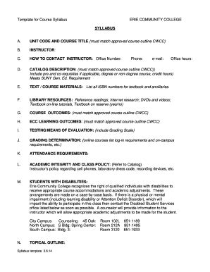 Fillable Online Ecc Template For Course Syllabus Fax Email Print