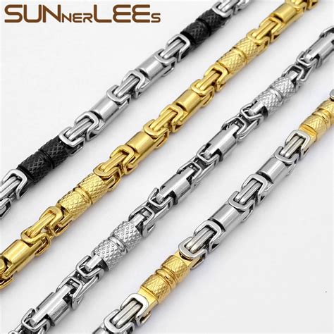 Sunnerlees 316l Stainless Steel Necklace 6mm Geometric Byzantine Link Chain Silver Color Gold