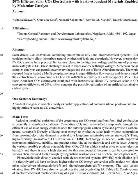 Efficient Solar Co Electrolysis With Earth Abundant Materials