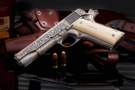 Fega Master Engraved Tim George Colt 1911 45acp Mammoth Ivory Grips