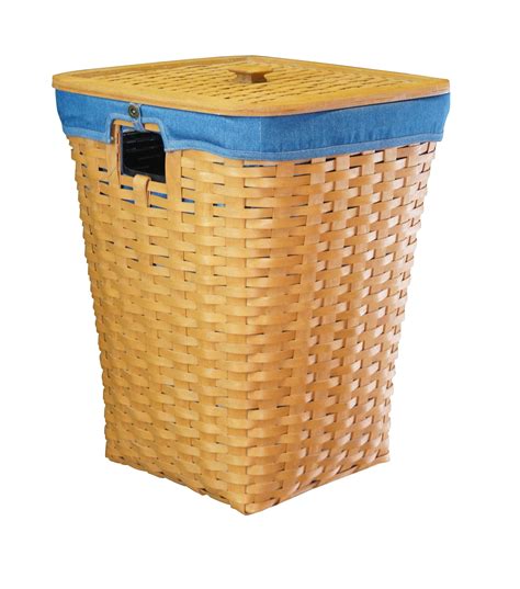 1990s Vintage Longaberger Large Woven Laundry Hamper Waste Basket Denim