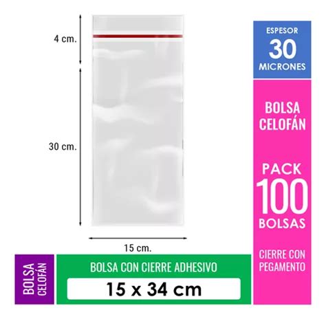 100 Bolsa Celofán Adhesivo Transparente