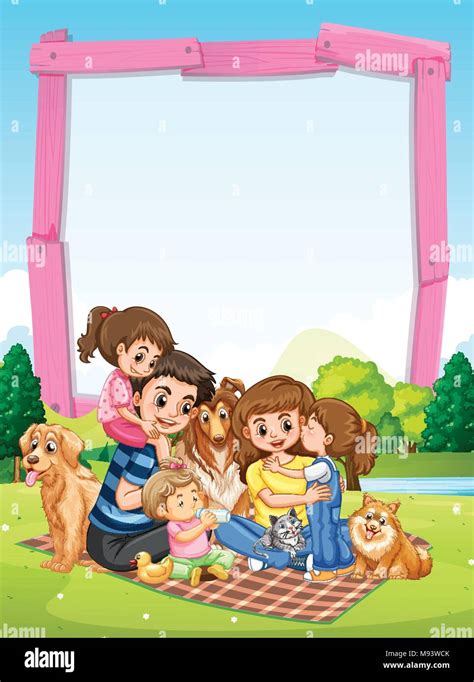 Border template with family having picnic in park illustration Stock ...