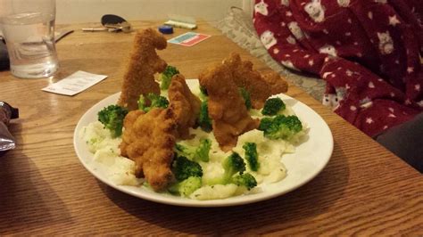 Breaded Turkey Dinosaurs Grazing Upon Broccoli Trees In The Mashed