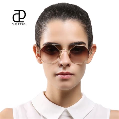 Feidu 2017 Fashion Metal Polygon Sunglasses Women Brand Design Retro