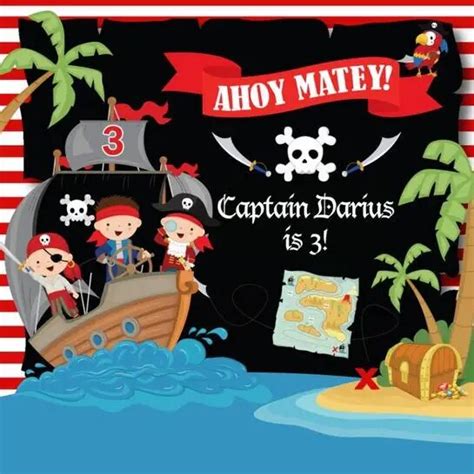 Personalizado Navio Pirata Mar Palmeira Mapa Listrado Anivers Rio Fundo