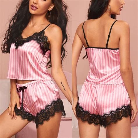 PCS Mode Sexy Femmes Dentelle Rayé Lingerie Slip Sous Vêtements Ensemble ZUIHAO Rose