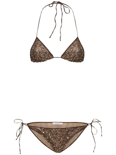 Oséree Swimwear Bikini microkini triangle netquins Marron Luisaviaroma