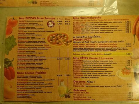 Menu au Chez Antoine pizzeria Vincennes 2 Av de la République