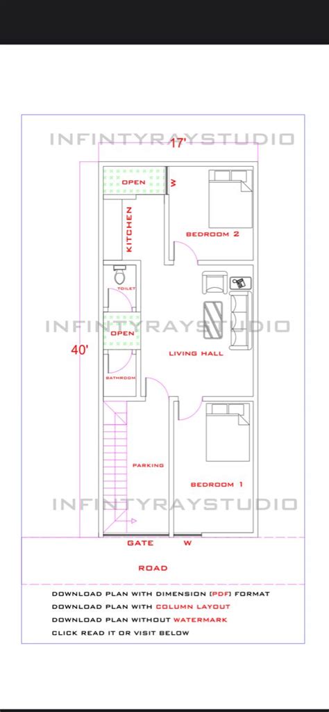 17x40 2bhk Houseplan1740 House Design17 By 40 Feet Planfloor Plans