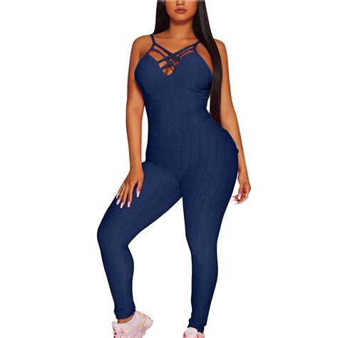 Elainilye Fashion Women Yoga Jumpsuit Plus Size Backless Yoga Athletic ...