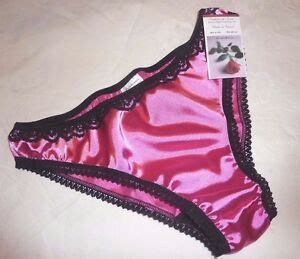 HOT PINK Shiny SATIN Panties Low Rise BIKINI BRIEFS Black Lace Made