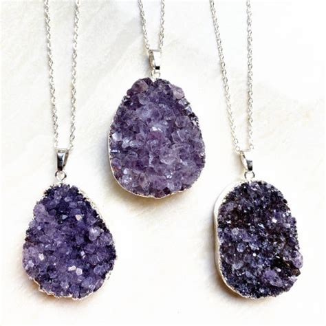 Raw Amethyst Necklace Sterling Silver Amethyst Crystal Etsy