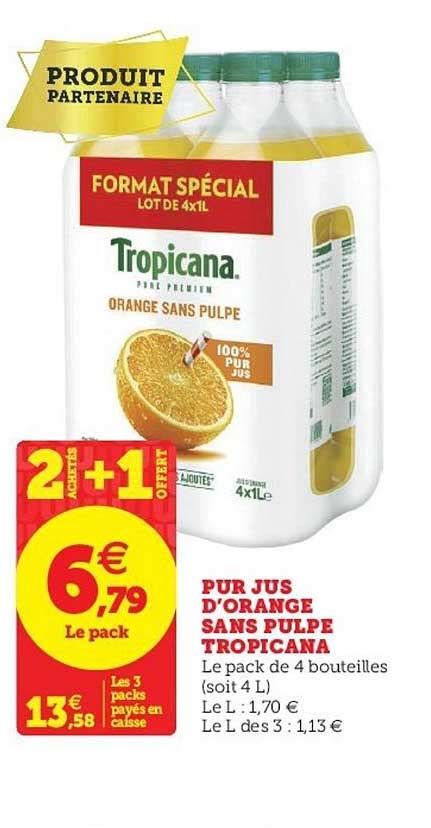 Promo Pur Jus D Orange Sans Pulpe Tropicana Offert Chez Hyper U