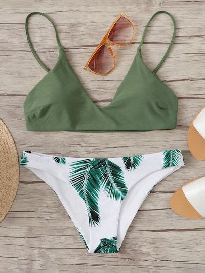 Shop Random Leaf Print Mix And Match Bikini Set Online SheIn Offers