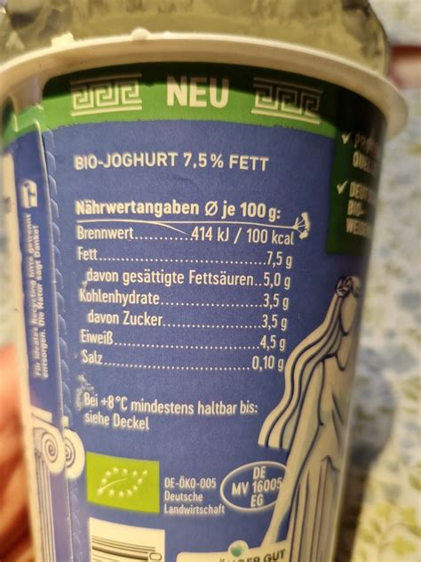 Bio Joghurt Griechischer Art Gl Serne Molkerei Kalorie Kj A Nutri N