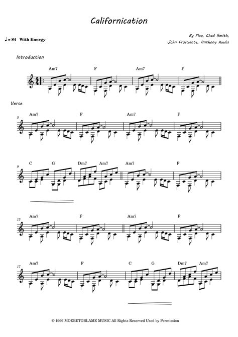 Californication Score Only Arr Cleber Correia By Red Hot Chili Peppers Sheet Music For