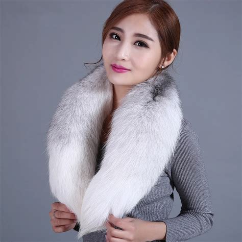 High Quality 100 Real Fox Fur Scarf Collar Menandwomen Long Fur Scarf Tailstriped Fur Shawl Scarf