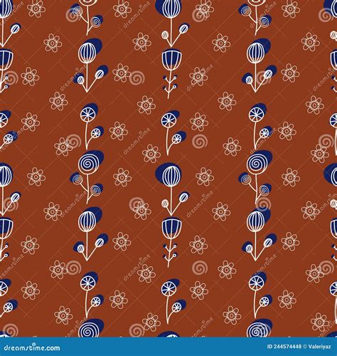 Brown Seamless Background With Doodle Flowers Vector Grafic Stock