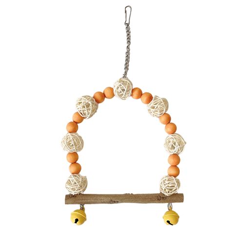 Bird Swing Toy Colorful Wood Beads Rattan Ball Parrot Swing Perch With