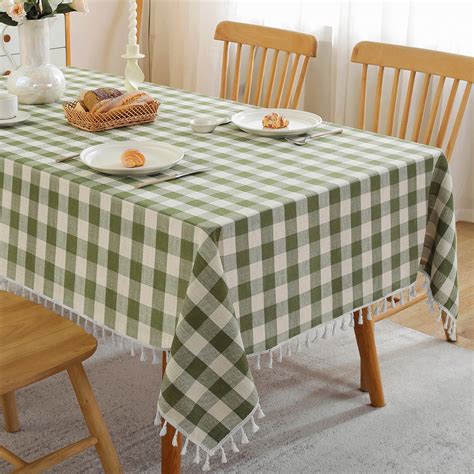 Amazon.com: JIALE Green Checkered Table Cloth Rectangle Cotton Linen