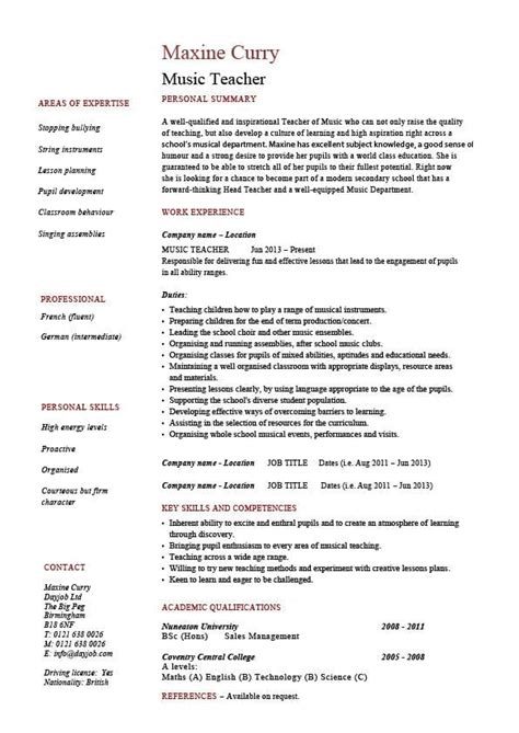 Music Teacher Cv Template Job Description Resume Curriculum Vitae