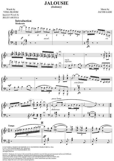 Jalousie Jealousy Sheet Music For Piano Solo Sheet Music Now