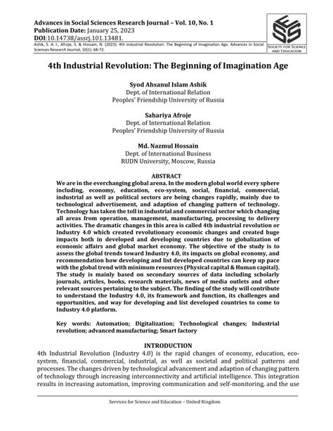 Pdf 4th Industrial Revolution The Beginning Of Imagination Age