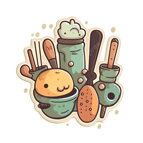 Boceto De Utensilios De Cocina Con Ilustraciones Kawaii Clipart Vector